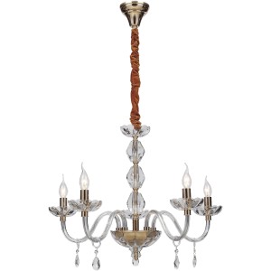 Elegante lampada a sospensione in cristallo con cinque luci per un'illuminazione di stile.