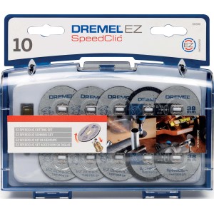 Dremel EZ SpeedClic SC690 set da taglio con 10 dischi e mandrino in custodia blu.