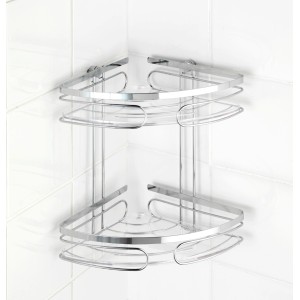Mensola angolare Premium Wenko a 2 ripiani in acciaio inox, per montaggio a parete in bagno.