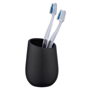 Portaspazzolino nero Wenko Badi in ceramica con due spazzolini.