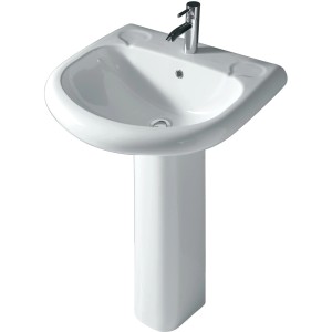 Lavabo bianco t.b.t. con rubinetto e colonna.