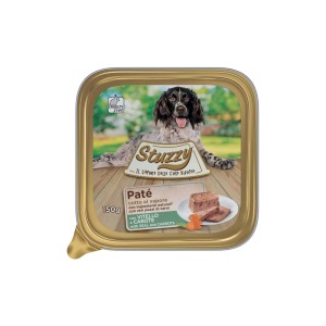 Stuzzy cibo umido per cani paté con vitello e carote, lattina da 150g.