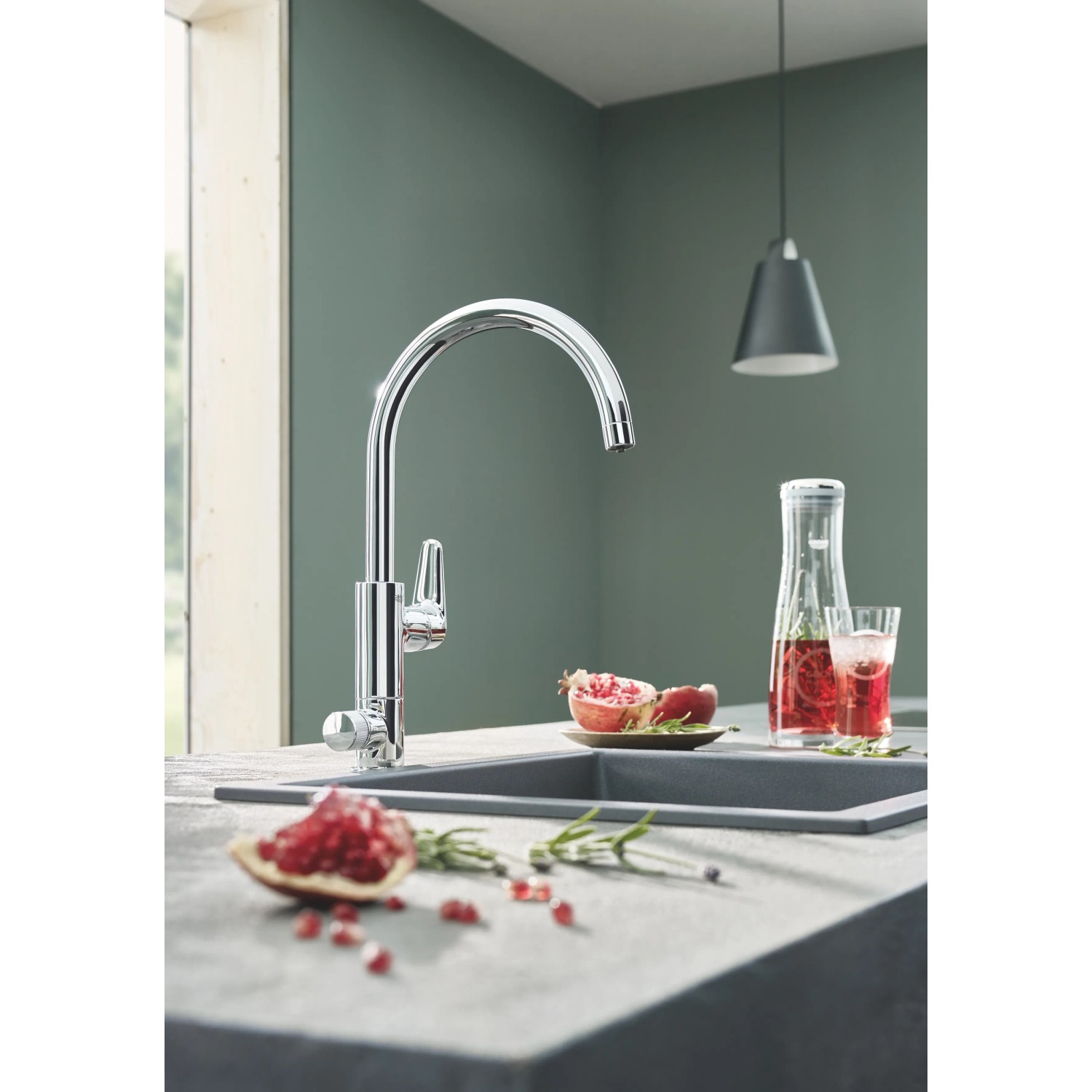 Miscelatore monocomando Grohe Blue Pure BauCurve starter kit cromato con filtro acqua e caraffa.