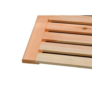 Griglia doccia in legno, vista parziale. Accessori per doccia.