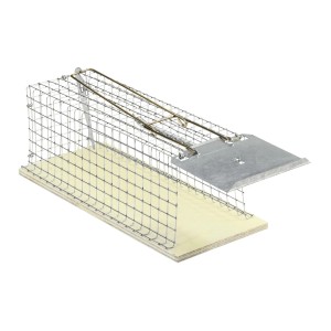 Trappola per topi a gabbia metallica, trappola per cattura dal vivo in filo metallico e legno, robusta e facile da usare.