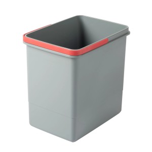 Cestino t.b.t. grigio con bordo rosso per rifiuti domestici.