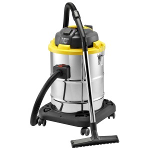 t.b.t. aspirapolvere per liquidi e solidi in acciaio inox con dettagli gialli.