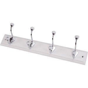 Appendiabiti da parete bianco con quattro ganci per organizer armadio.