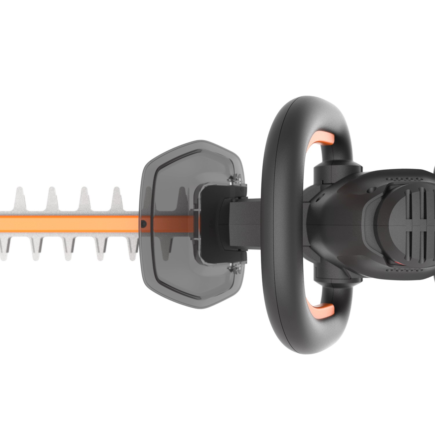 Tagliasiepi a batteria Worx Nitro WG263E, dettaglio lame e manico.