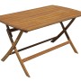 Tavolo da giardino rettangolare color legno con funzione pieghevole.