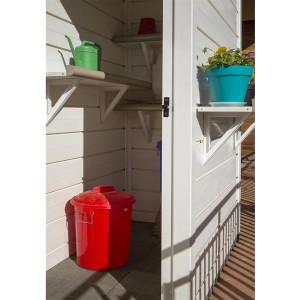 Mensola a muro Garofalo Evo, beige, per casette da giardino, con ripiani montati e accessori da giardino.