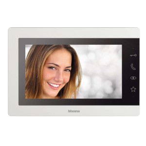 Videosorveglianza t.b.t. con cornice bianca e display.