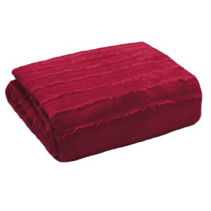 Coperta/plaid t.b.t. bordeaux con motivo a righe, piegata.