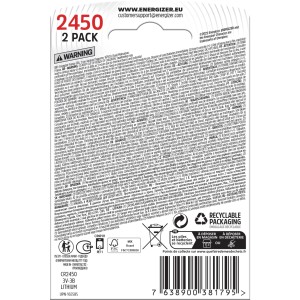 Energizer CR2450 pila a bottone al litio, confezione da 2 per dispositivi elettronici.