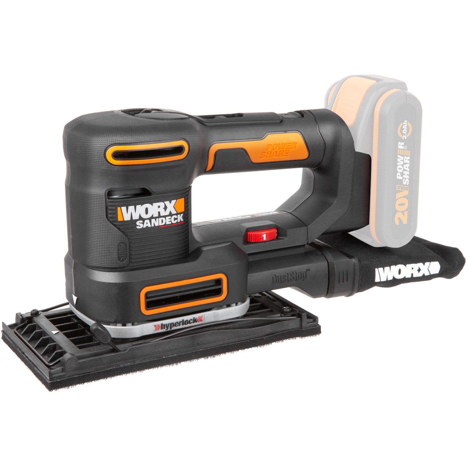 Worx 20V Levigatrice multifunzione a batteria WX820.9 Solo, multiutensile con sacchetto raccoglipolvere e batteria.