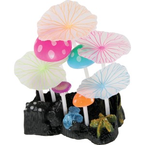 Funghi decorativi e colorati come decorazione per acquari.