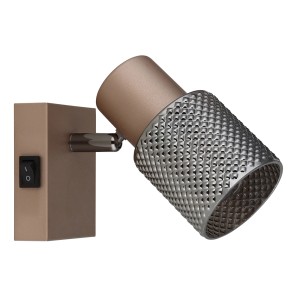 Faretto da parete moderno color bronzo con testa lampada strutturata per illuminazione flessibile.