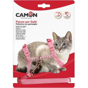Pettorina rosa per gatti con guinzaglio. Set per gatti.