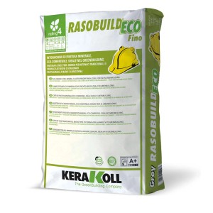 Sacco di intonaco Rasobuild Eco Fino di Kerakoll, per interni ed esterni.