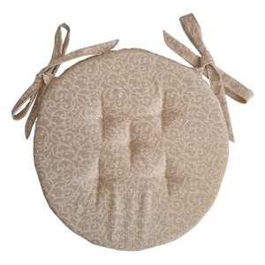 Cuscino rotondo per sedia con motivo e lacci, beige.