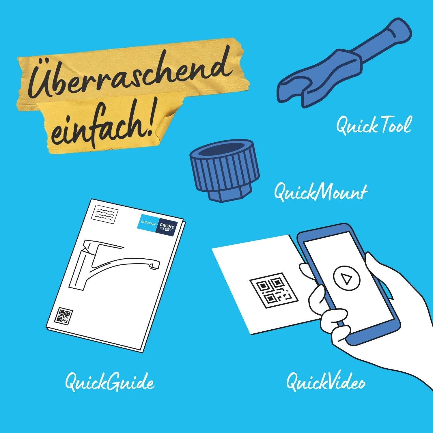 Grohe QuickFix: Elementi di montaggio e istruzioni per il miscelatore lavello.