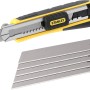 Cutter Stanley FatMax 18mm, nero-giallo, con lame a segmenti. Coltello per tagli precisi.
