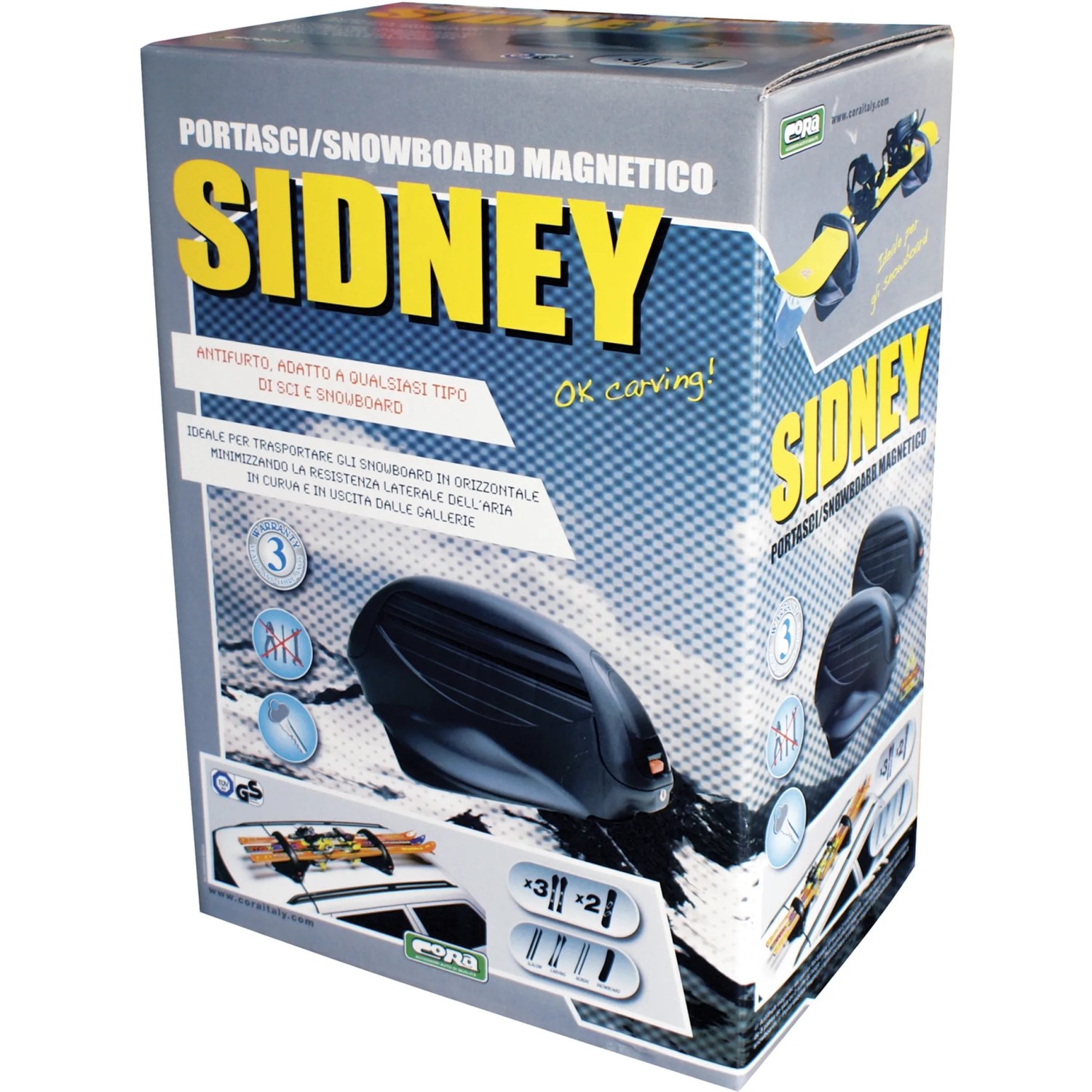 Confezione per portasci e snowboard magnetico "Sidney" per il trasporto sul tetto dell'auto.