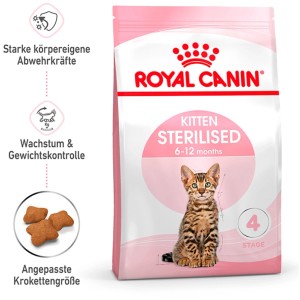 Royal Canin Kitten Sterilised cibo per gattini sterilizzati, confezione da 400g.