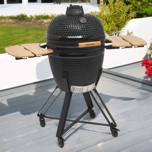 Barbecue a carbonella nero Jamestown Marwin L con tavolini laterali e ruote.