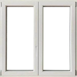 Finestra t.b.t. in PVC bianca con doppi vetri.