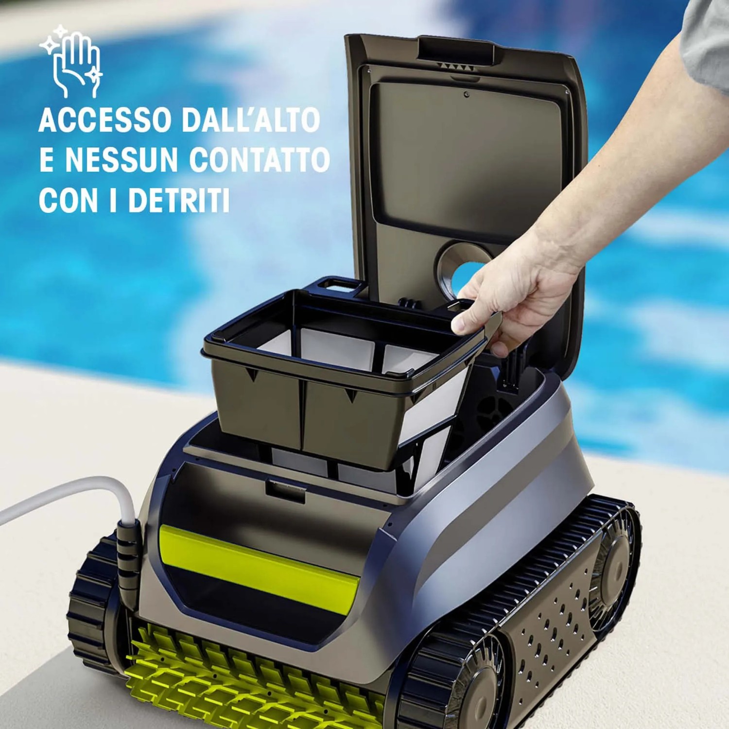 Robot piscina Zodiac Sweepy SWY3520: Cestello filtro ad accesso superiore per una facile pulizia.