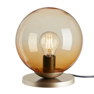 Lampada da tavolo rotonda Briloner oro-ambra con attacco E27 per luce accogliente.