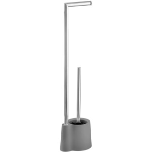 Wenko Set scopino WC da terra Avola grigio con porta carta igienica.