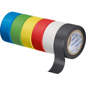 Set di nastro isolante con 6 rotoli in diversi colori (giallo, rosso, blu, verde, nero, bianco).