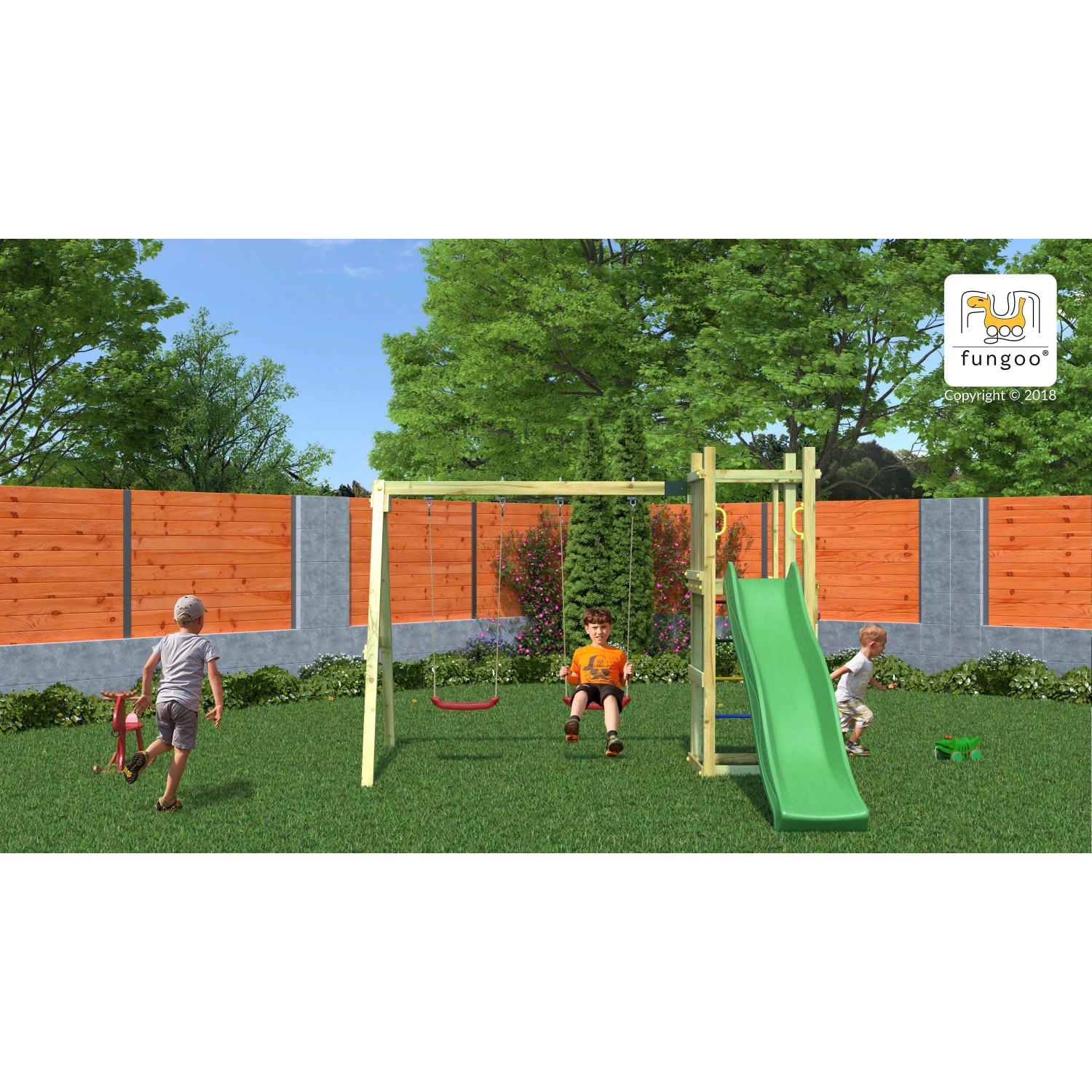 Gioco da giardino Funny con scivolo e altalene 345x284xh210 cm_4