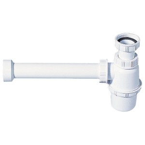 Sifone per lavandino bianco in plastica.