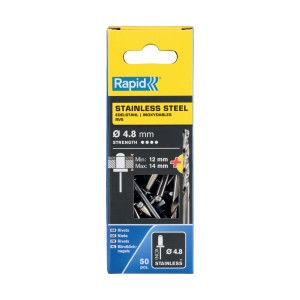 Rivetti Rapid Acciaio INOX Ø4.8 x 18 mm Conf. da 50 Pezzi e Punta Trapano incl
