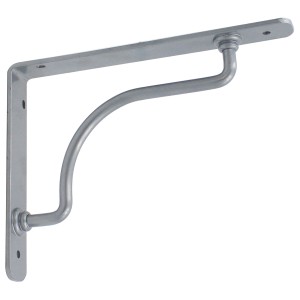 Mensola argentata per il montaggio a parete di scaffali.