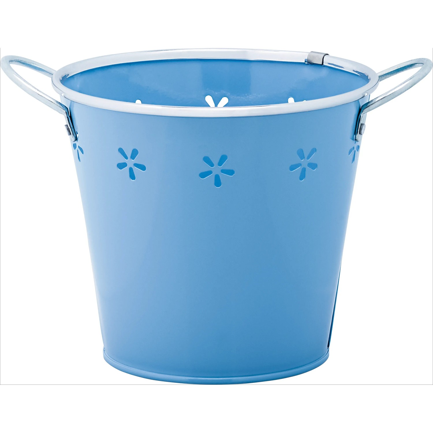 Vaso da fiori blu in acciaio con motivo traforato e manici, Ø 18 cm.