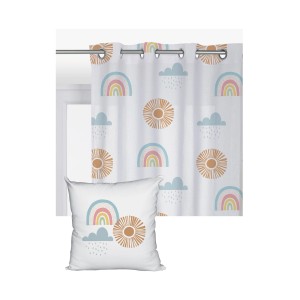 Tenda in tessuto t.b.t. con motivo arcobaleno, sole e nuvole, cuscino incluso.