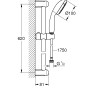 Disegno tecnico: Set asta doccia Grohe QuickFix Vitalio Go 100 con dimensioni.
