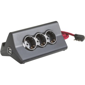 Multipresa grigia t.b.t. con 3 prese e porte USB.