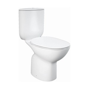 WC monoblocco t.b.t. bianco con cassetta di risciacquo chiusa.