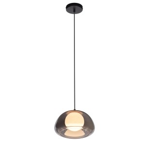 Lampada a sospensione moderna con paralume in vetro grigio per un'illuminazione elegante.