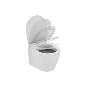 WC sospeso bianco t.b.t. con coperchio aperto o chiuso.