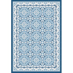 tovaglia t.b.t. con motivo a piastrelle blu e bianche per interni.