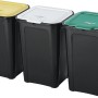Set di tre pattumiere t.b.t. nere con coperchi giallo, bianco e verde.