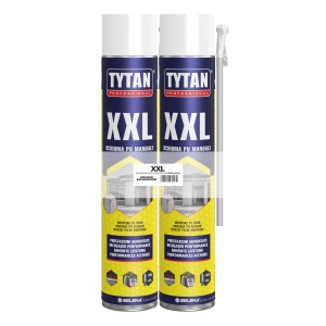 Due bombolette di schiuma PU Tytan XXL per sigillatura e isolamento.