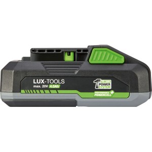 Batteria LUX-TOOLS AK-20/4.0, 20 V, 4 Ah per elettroutensili 1 PowerSystem in nero e grigio.
