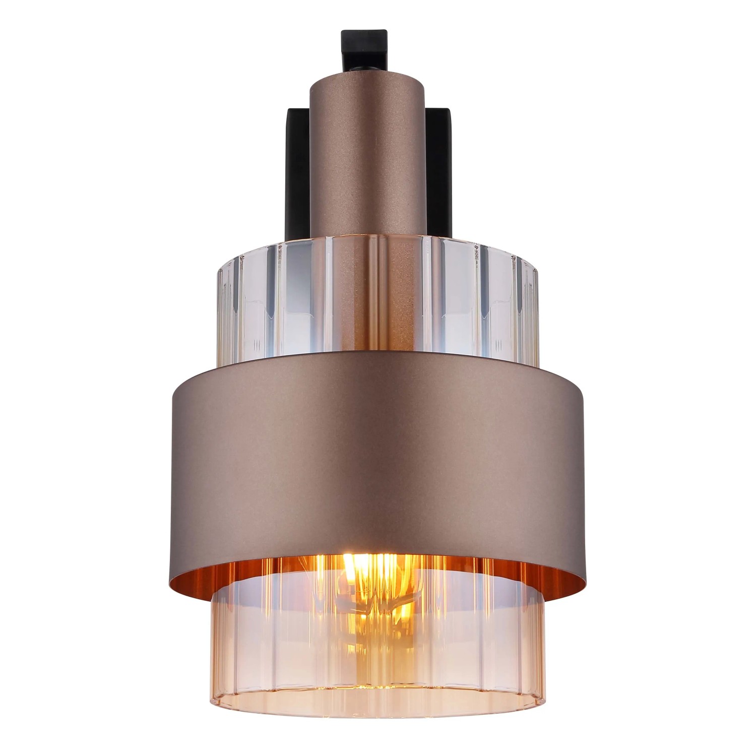 Applique moderna in bronzo e vetro cristallo per un'illuminazione elegante.